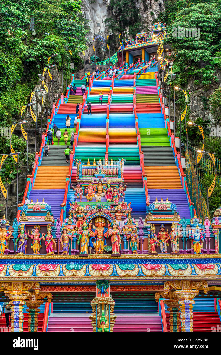 Entrance to Batu Caves through the colorful staircase, Selangor, Kuala Lumpur, Malaysia Stock Photo