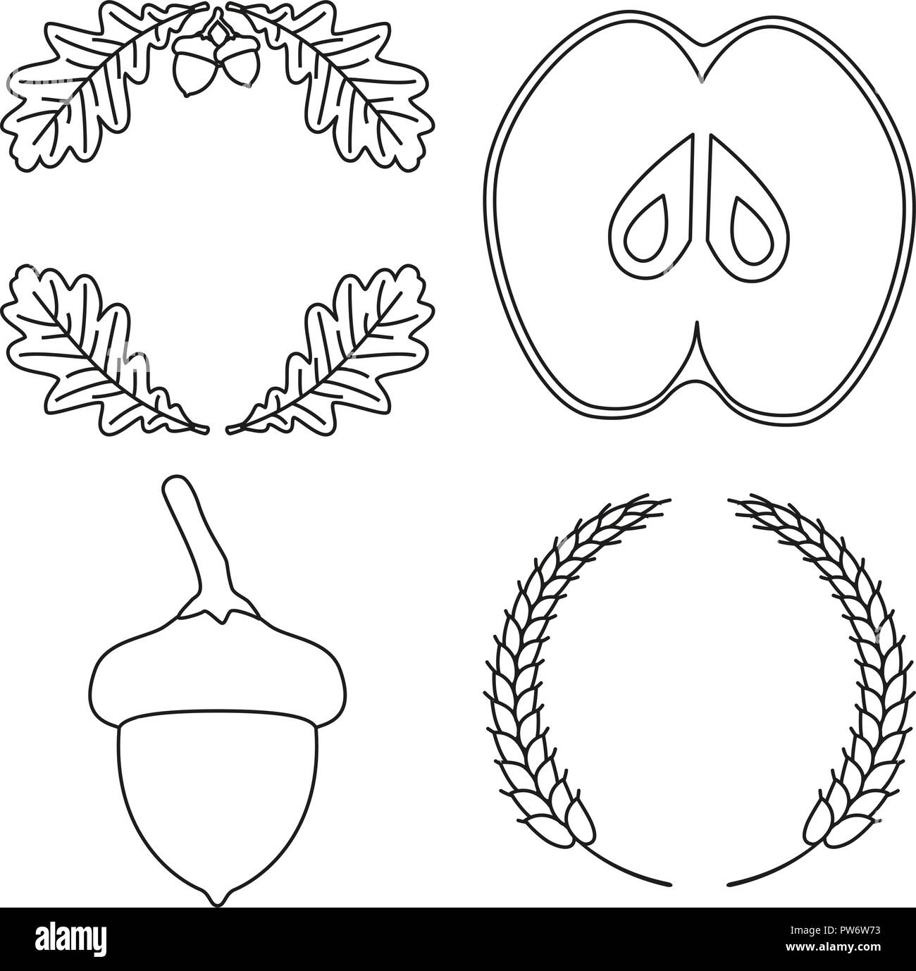 4 line art black and white harvest elements Stock Vector