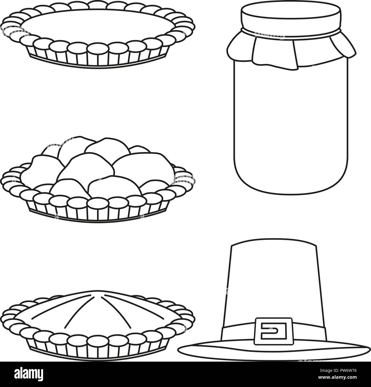 4 line art black and white fall harvest elements Stock Vector