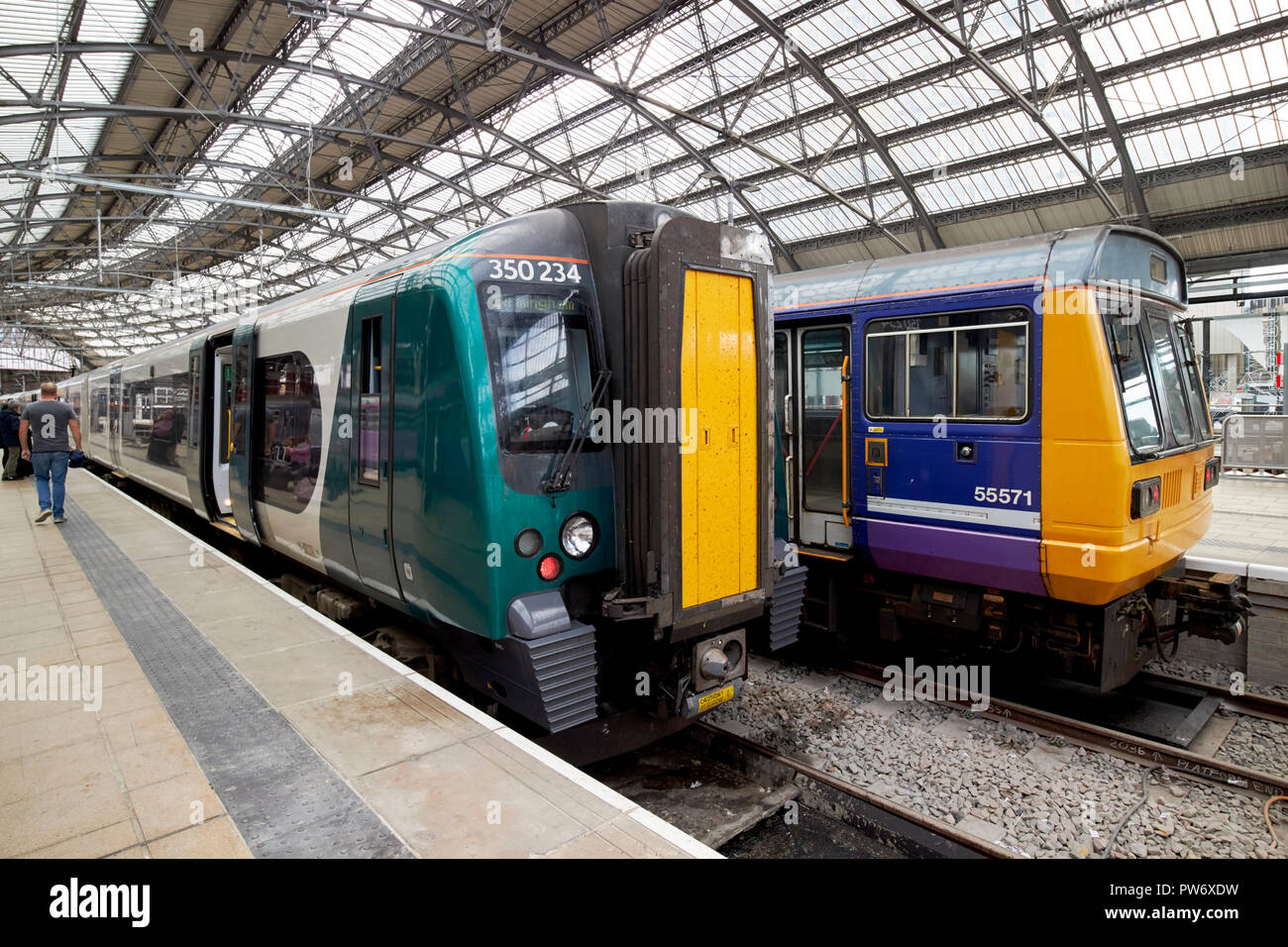 west midlands trains london northewestern railway train to birmingham and northern rail class 142 train Lime Street station Liverpool Merseyside Engla Stock Photo