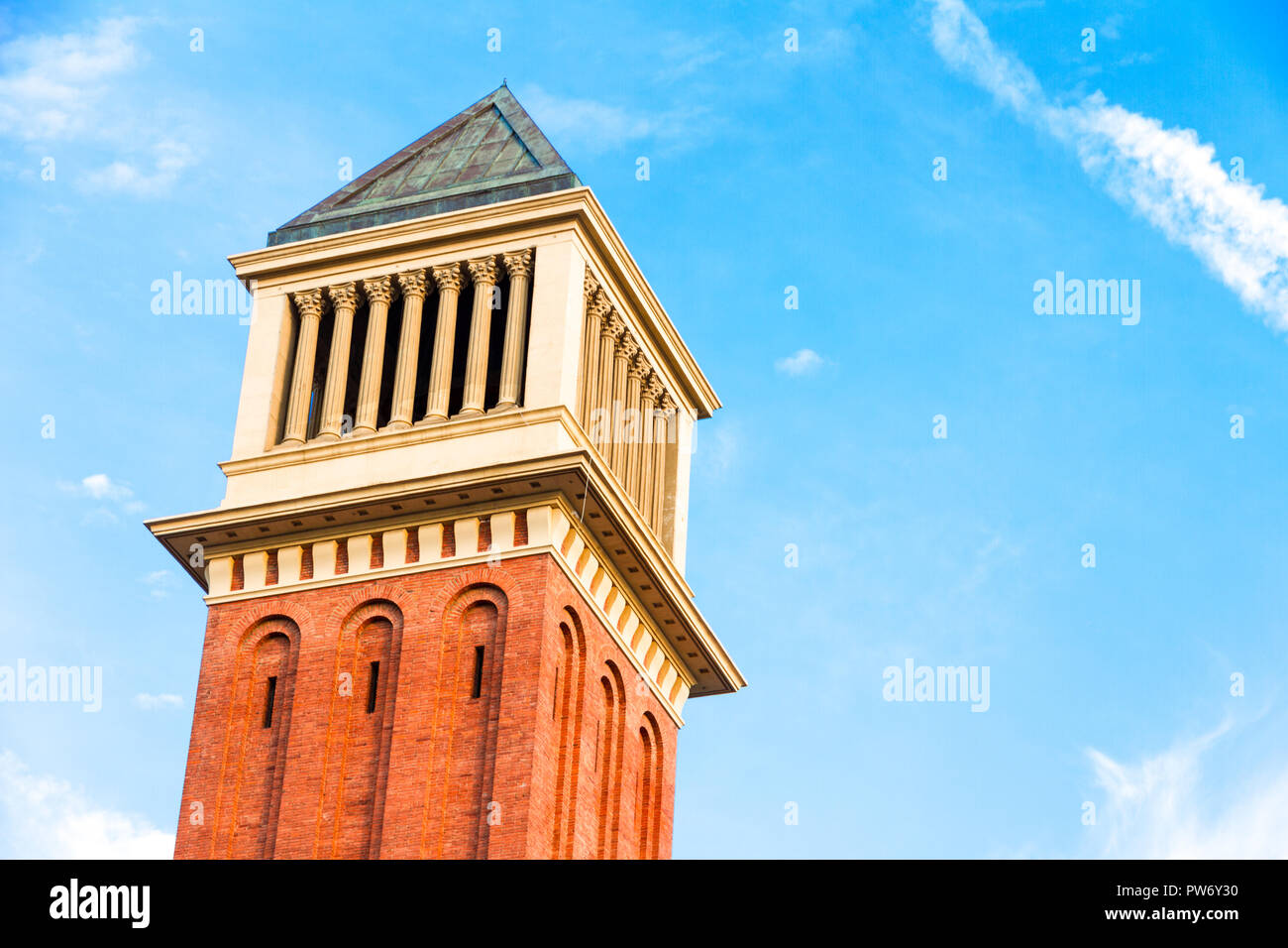 The Venetian Towers (1929) are two towers in Barcelona, Catalonia, Spain Stock Photo