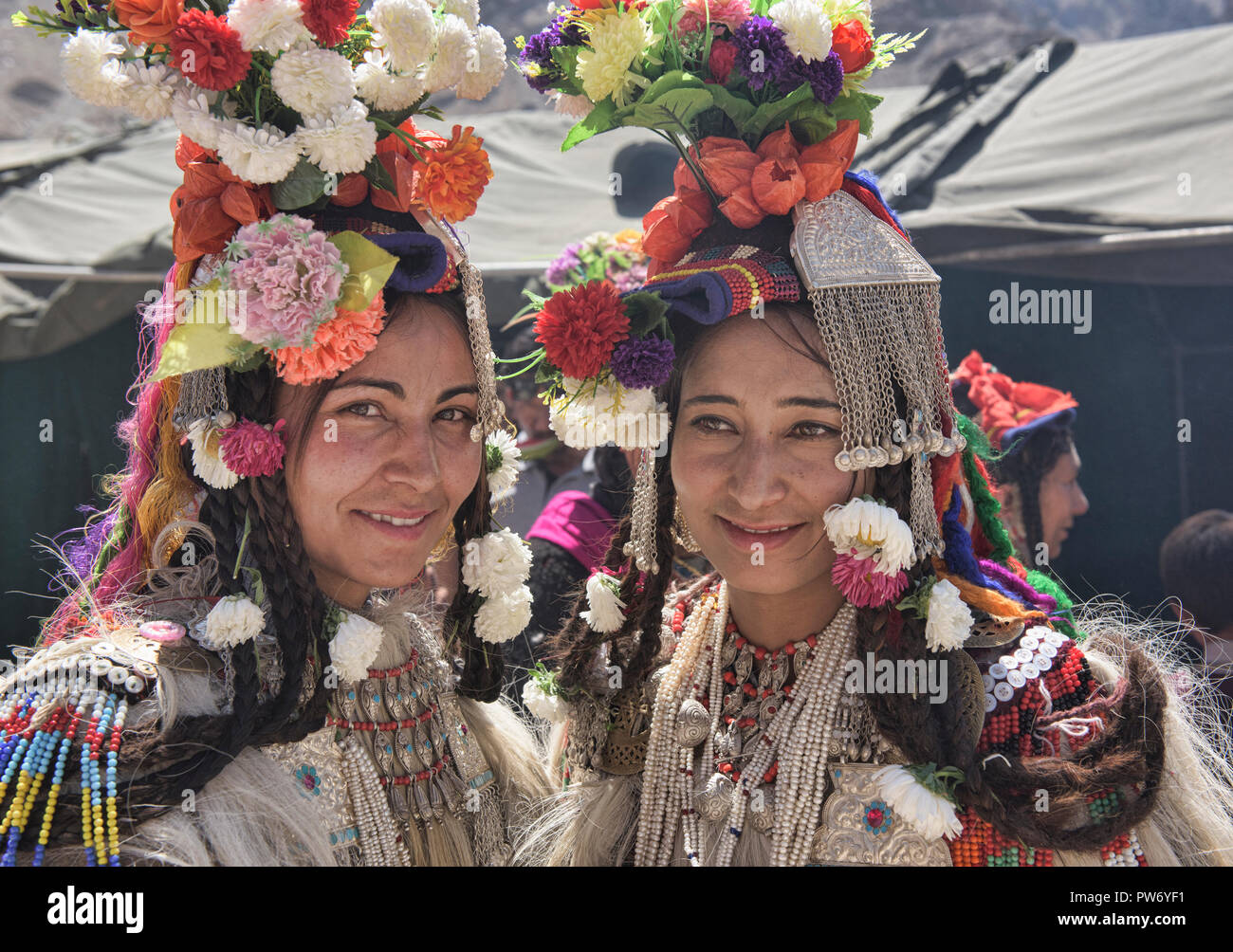 Aryan (Brogpa) women in traditional costume, Biama village, Ladakh ...