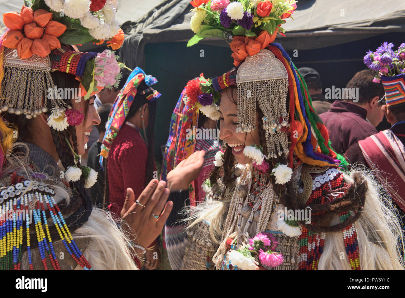 Aryan (Brogpa) women in traditional costume, Biama village, Ladakh ...