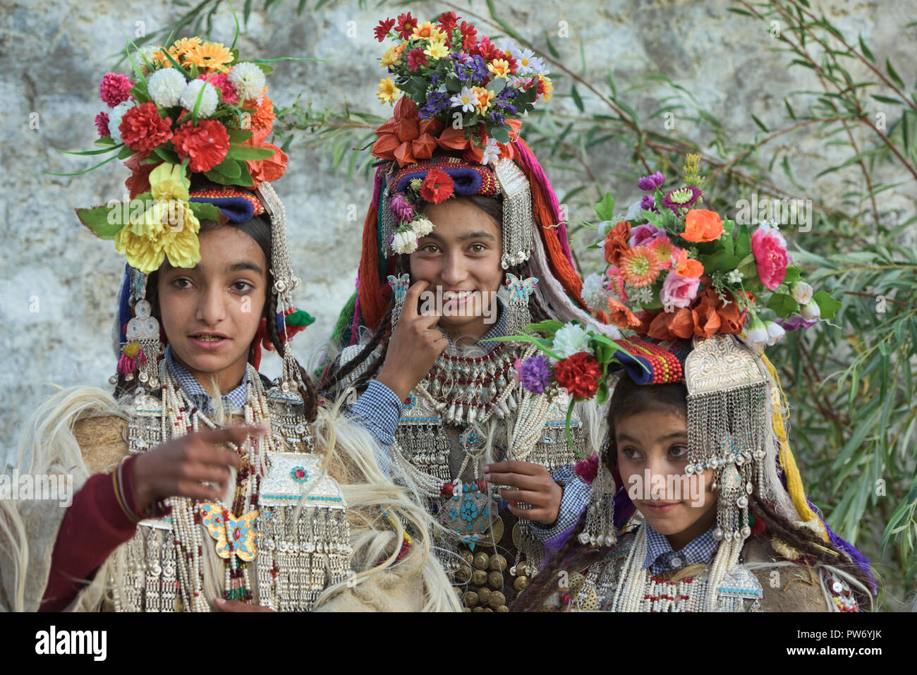 Aryan (Brogpa) girls in traditional costume, Biama village, Ladakh ...