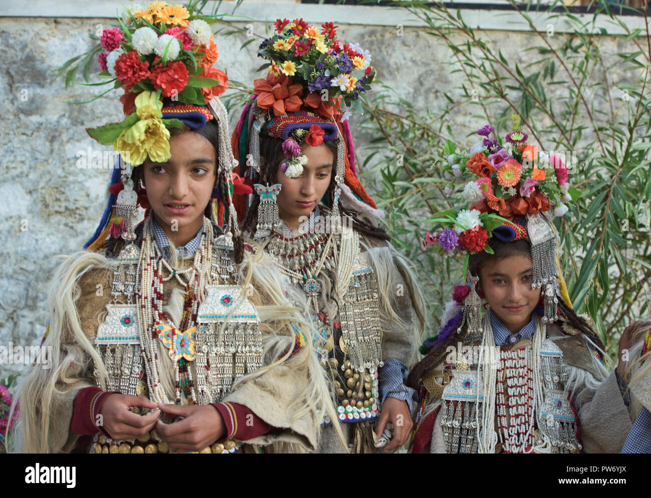 Aryan (Brogpa) girls in traditional costume, Biama village, Ladakh ...
