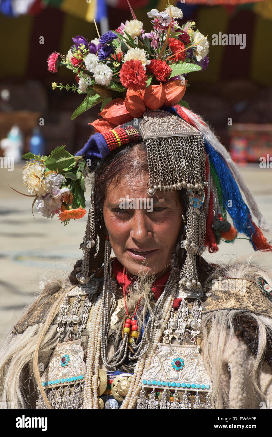 Aryan (Brogpa) woman in traditional costume, Biama village, Ladakh ...