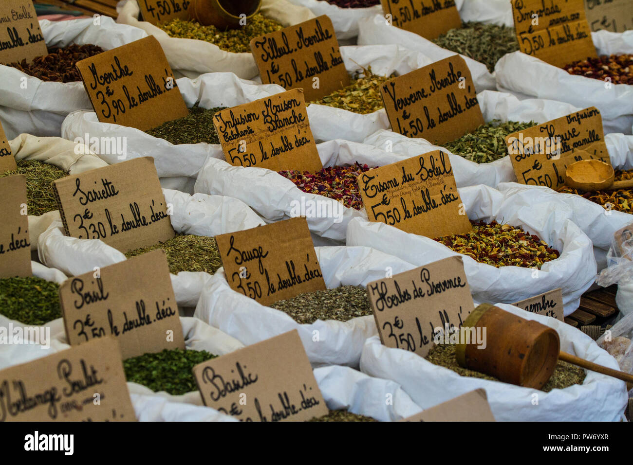 Fresh herbs for sale at a market in Provence, France Stock Photo Alamy