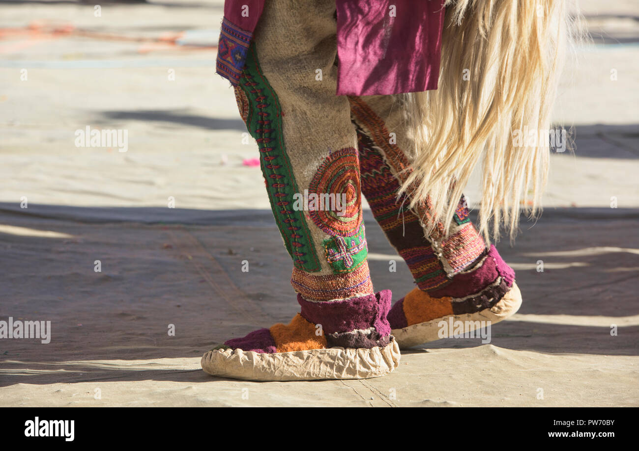 The feet of an Aryan (Brogpa) dancer at a festival, Biama village ...