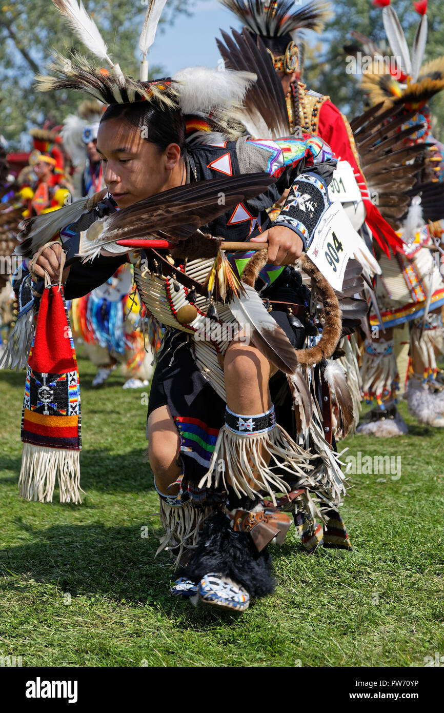 BISMARK, NORTH DAKOTA, September 8, 2018 : A dancer of the 49th annual United Tribes Pow Wow, one large outdoor event that gathers more than 900 dance Stock Photo