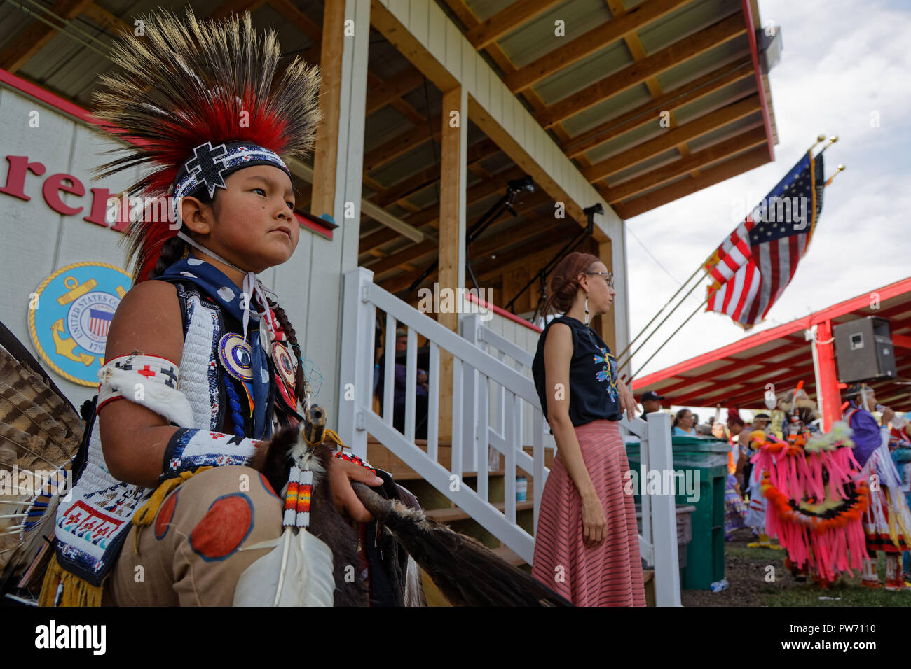 BISMARK, NORTH DAKOTA, September 8, 2018 : Sioux children at the 49th annual United Tribes Pow Wow, one large outdoor event that gathers more than 900 Stock Photo
