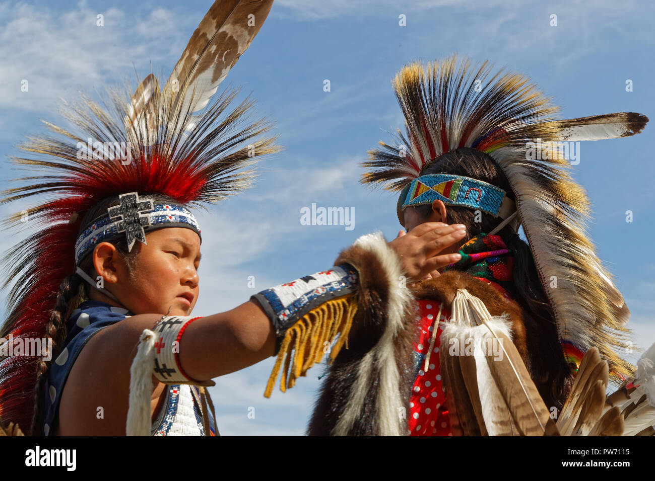 BISMARK, NORTH DAKOTA, September 8, 2018 : 49th annual United Tribes Pow Wow, one of largest outdoor event, gathers in Bismark more than 900 dancers a Stock Photo