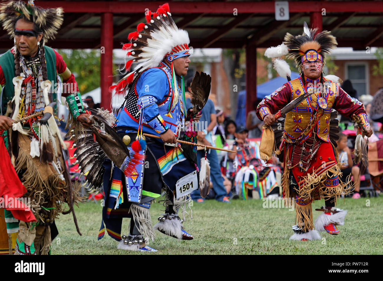 BISMARK, NORTH DAKOTA, September 9, 2018 : 49th annual United Tribes Pow Wow, one of largest outdoor event, gathers in Bismark more than 900 dancers a Stock Photo