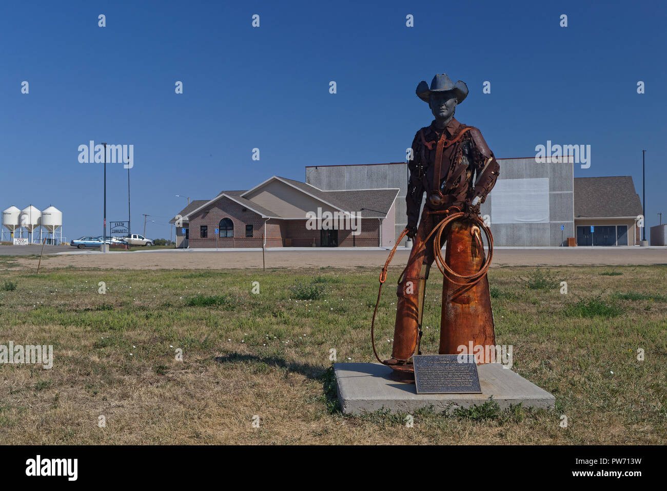 FAITH, SOUTH DAKOTA, September 7, 2018 : Steel statue of Bud Day a famous cowboy and rodeo competitor of South Dakota. Stock Photo