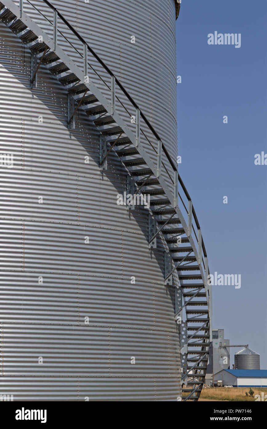 DUPREE, SOUTH DAKOTA, September 7, 2018 Steel grain silo on a farm in rural setting of South