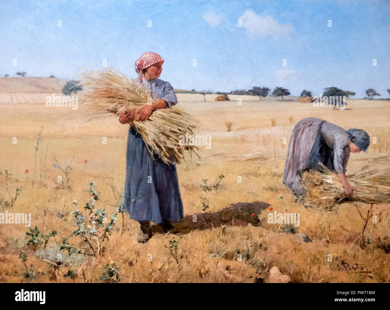 Harvest - Reapers (Colheita - Ceifeiras) by António Carvalho de Silva Porto (1850-1893), oil on canvas, 1893 Stock Photo