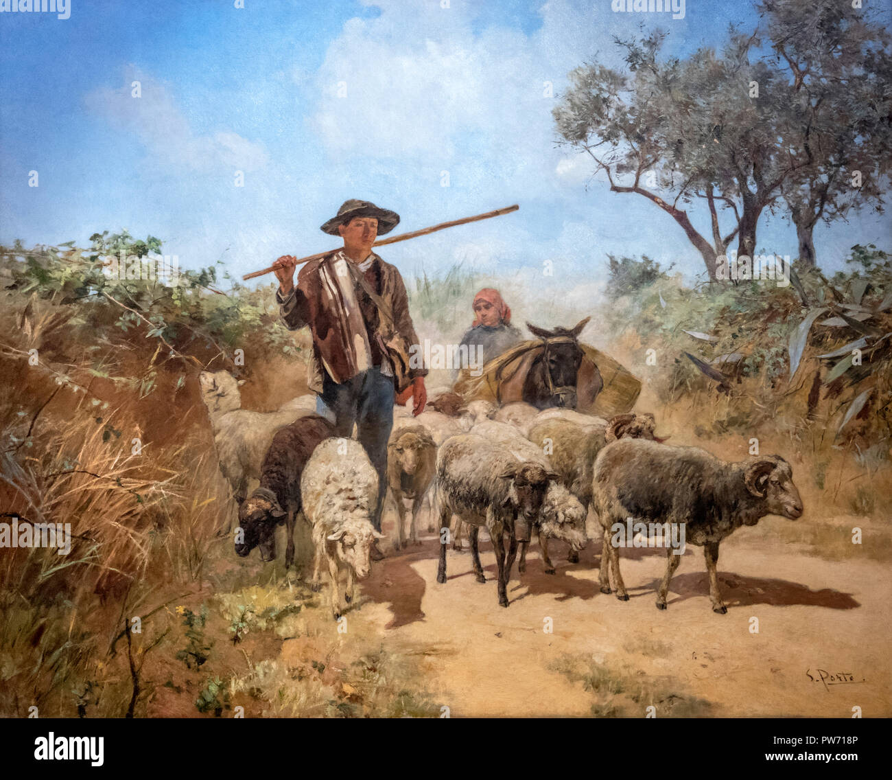 Leading the Flock (Conducao do Rebanho) by António Carvalho de Silva Porto (1850-1893), oil on canvas, 1893 Stock Photo