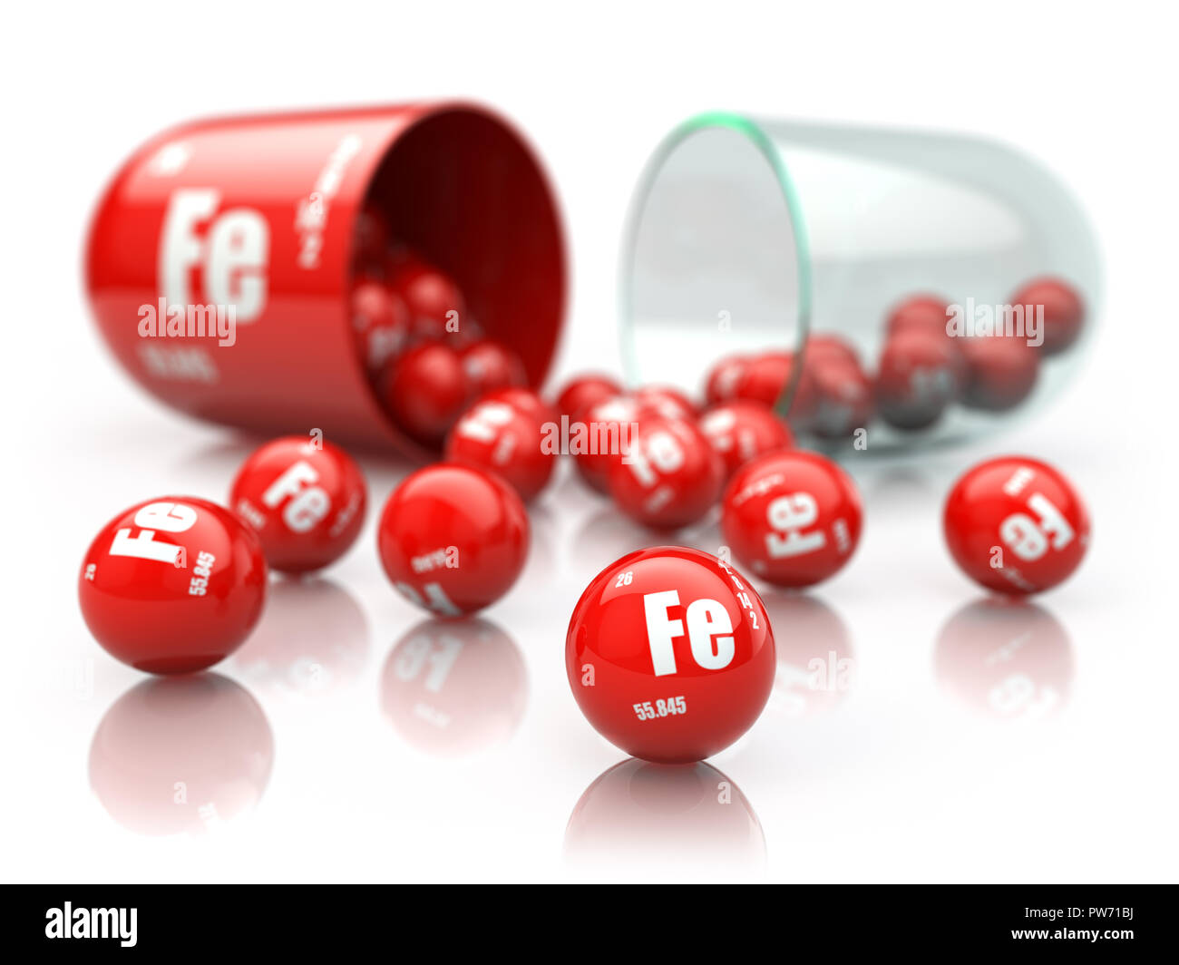 Pill with iron FE element. Dietary supplements. Vitamin capsule