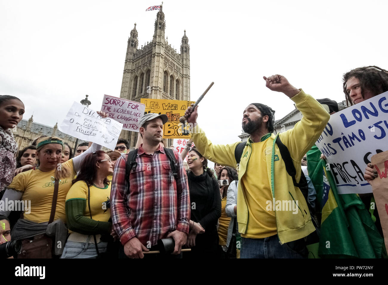 British Brazilians protests against social inequality and world cup spending in Westmisnter, London. Stock Photo