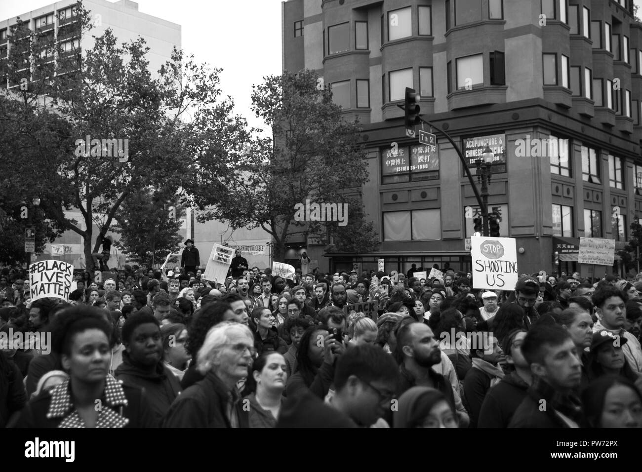 Black Lives Matter Protest in Black and White, Oakland, California, USA, 2016 Stock Photo
