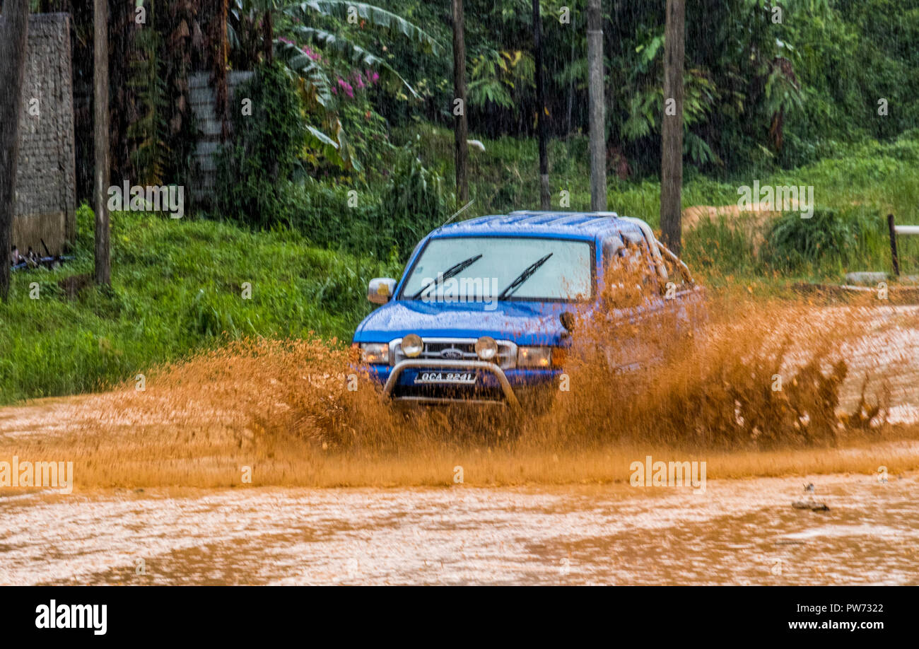 Flash floods caused by heavy rain around Kota Kinabalu Sabah Malaysia Borneo Stock Photo