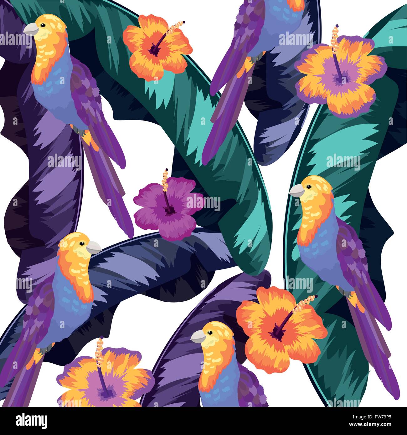 Exotic bird and tropical leaves background Stock Vector Image & Art - Alamy