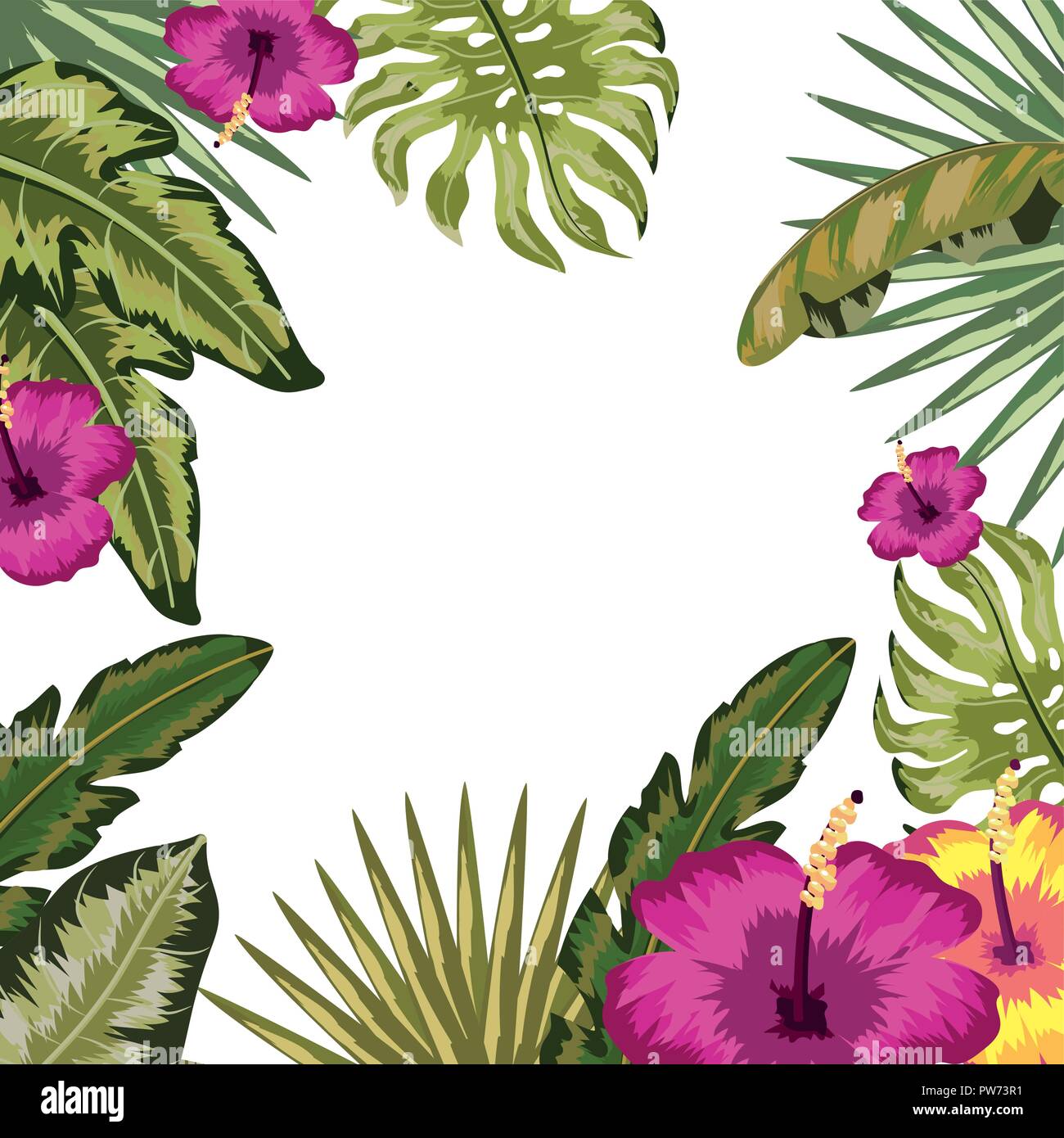Tropical leaves and flowers background Stock Vector Image & Art - Alamy