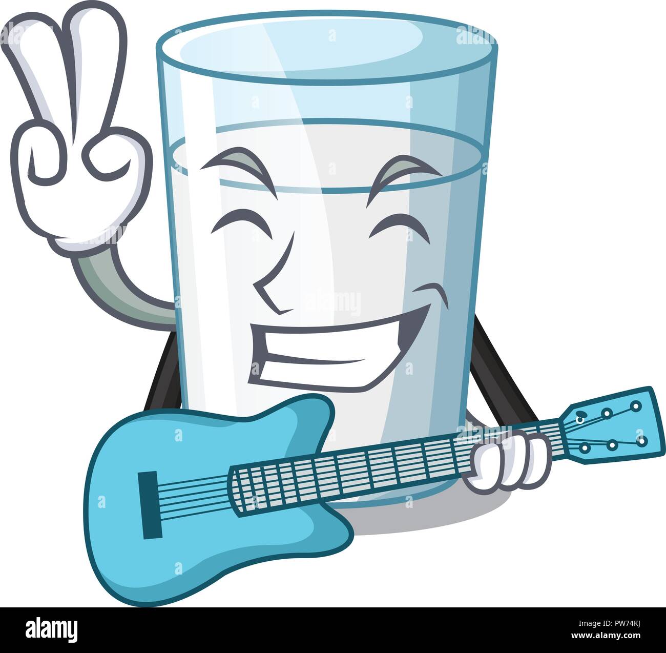 With guitar fresh milk glass in cartoon table Stock Vector Image & Art -  Alamy