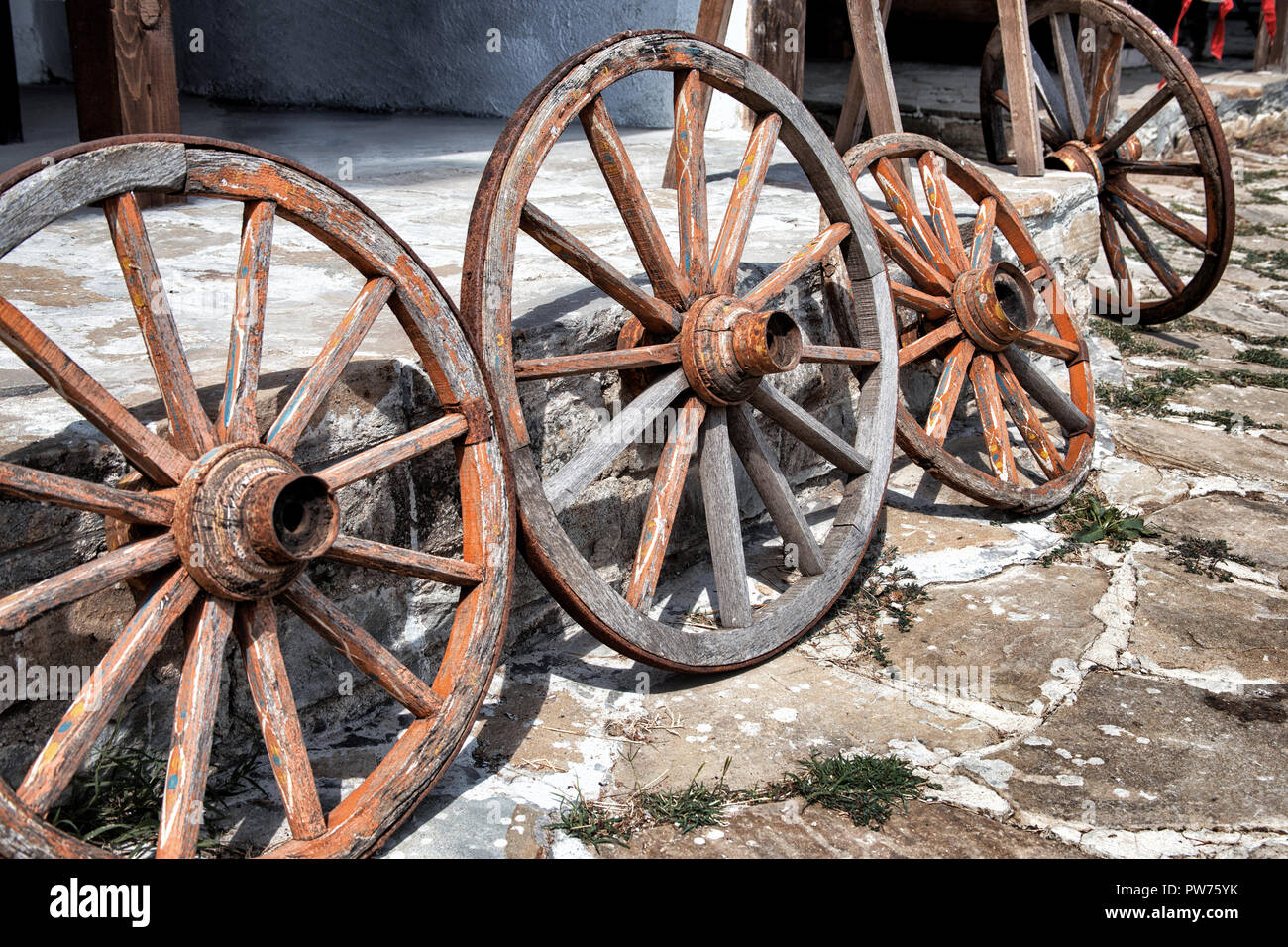 Old Wooden Cart Wheels Stock Photo Alamy