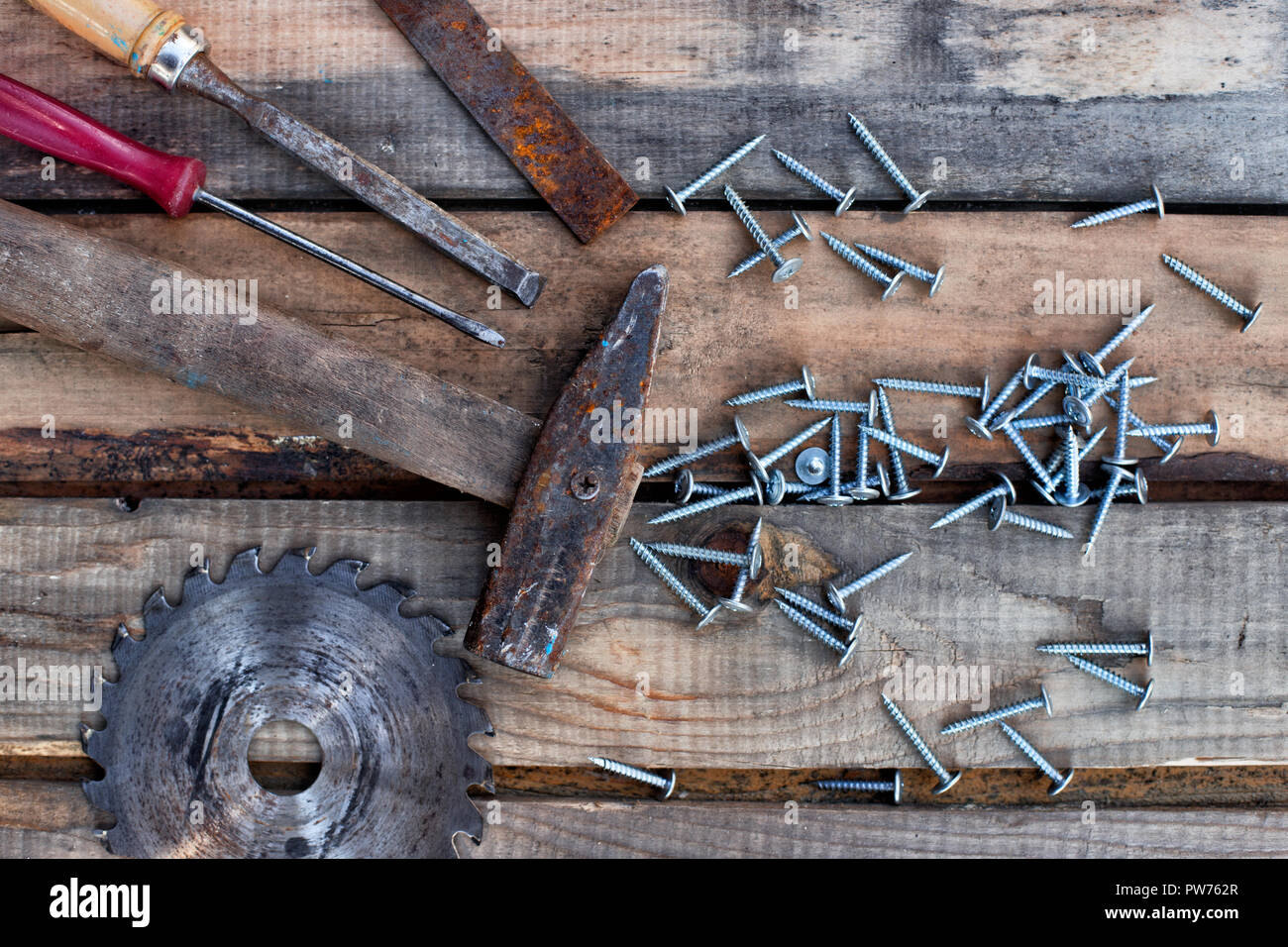 Carpentry tools on boards hi-res stock photography and images - Alamy
