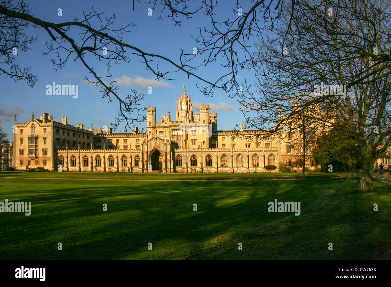 Cambridge University buildings collages viewed from the backs on the banks of the river Cam Stock Photo