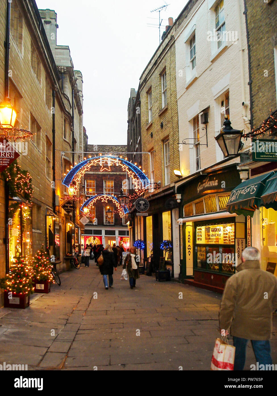 Christmas street scene in the English university city of Cambridge