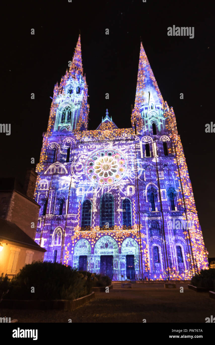 Chartres Light Building facade light festival Chartres in France Stock Photo - Alamy