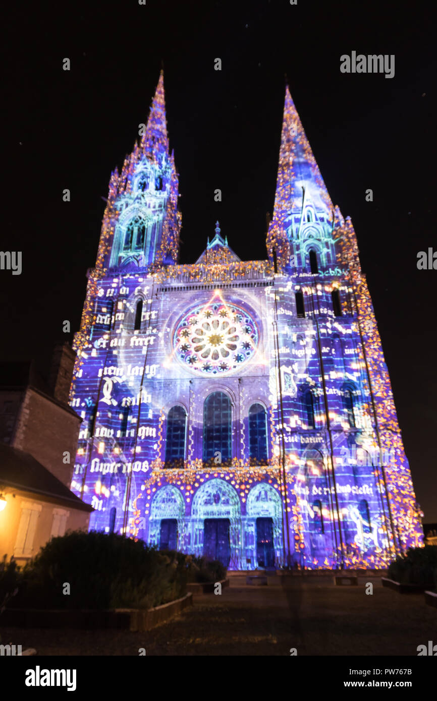 Chartres Light Building facade light festival Chartres in France Stock Photo - Alamy