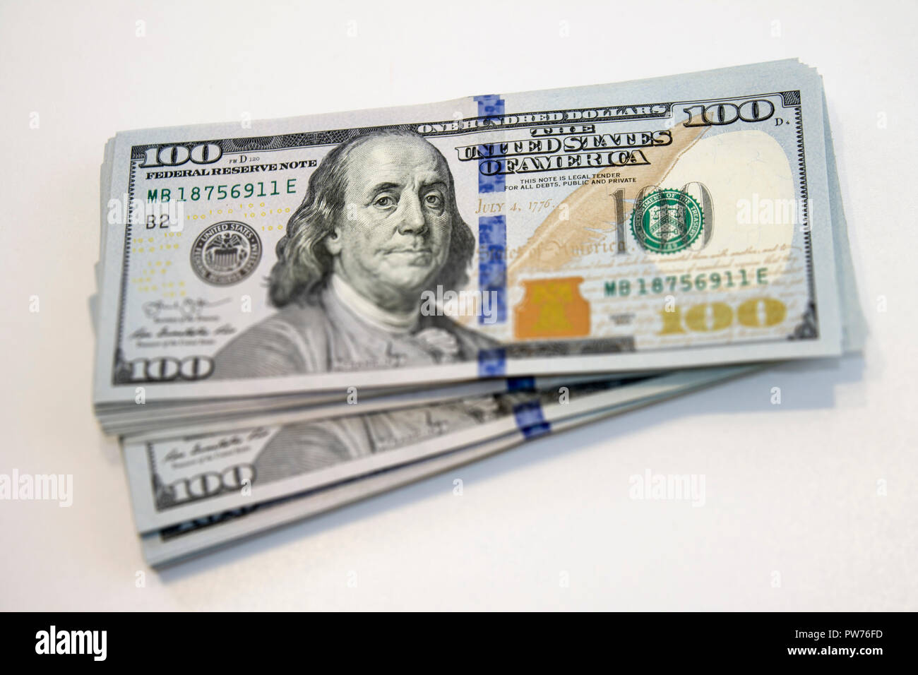 Stack of one hundred dollar banknotes close up view Stock Photo