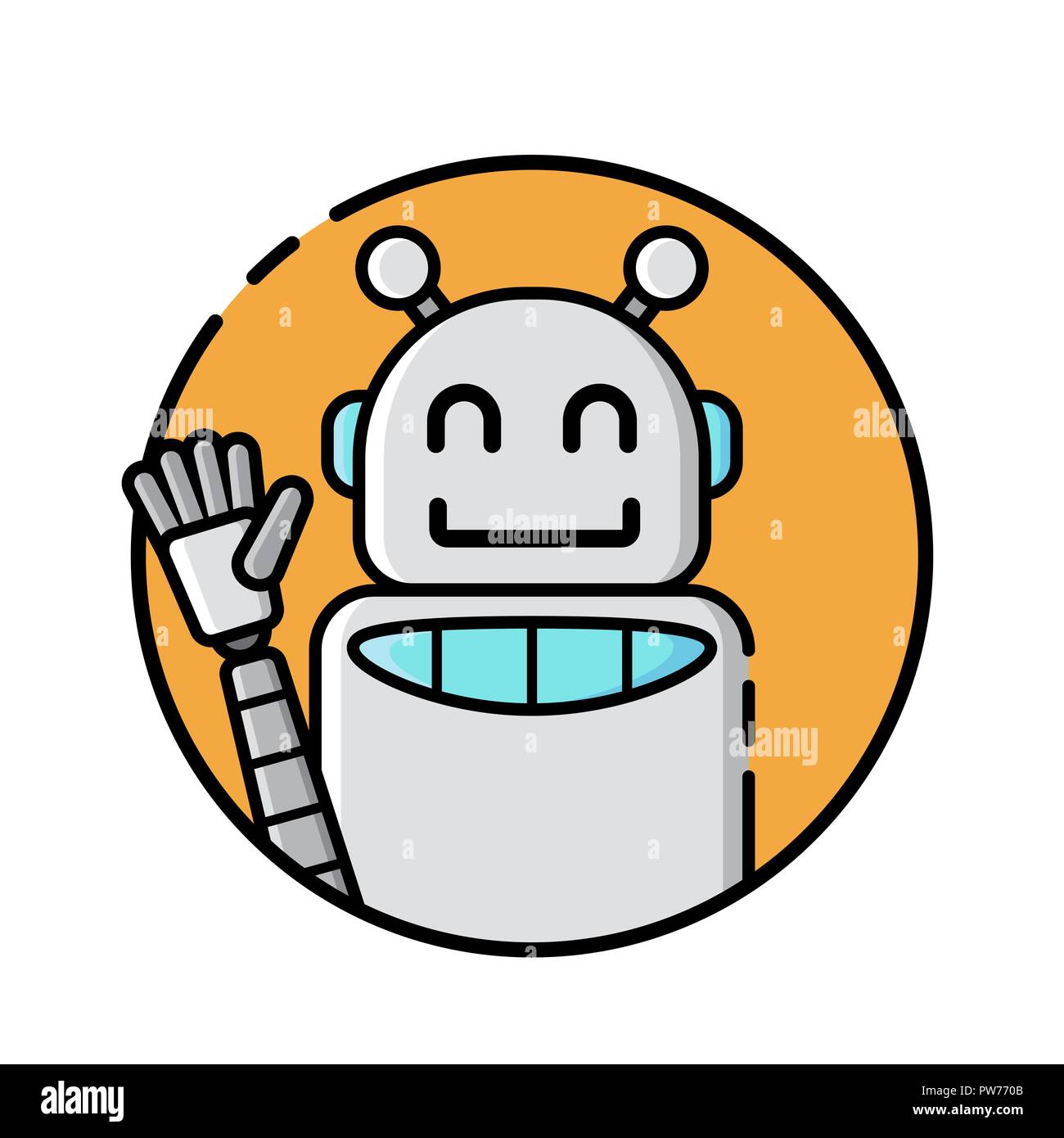 Round robot icon line style on white background Stock Vector