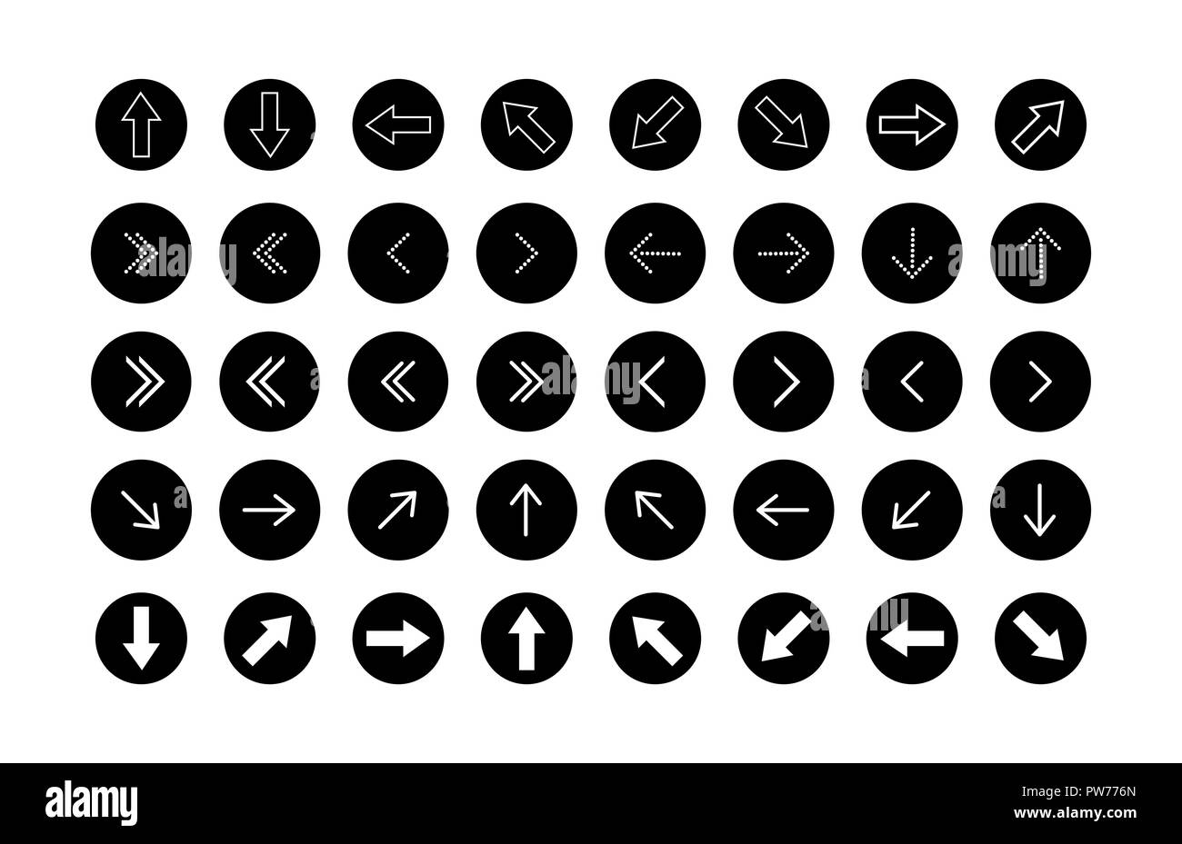 A set of arrows of different shapes and configurations on a black ...