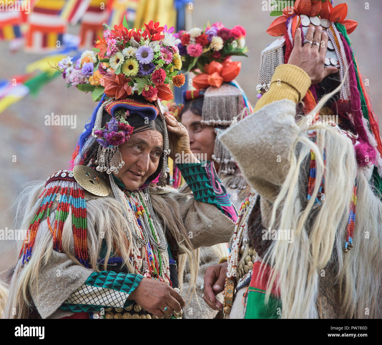 Aryan (Brogpa) women in traditional costume, Biama village, Ladakh ...