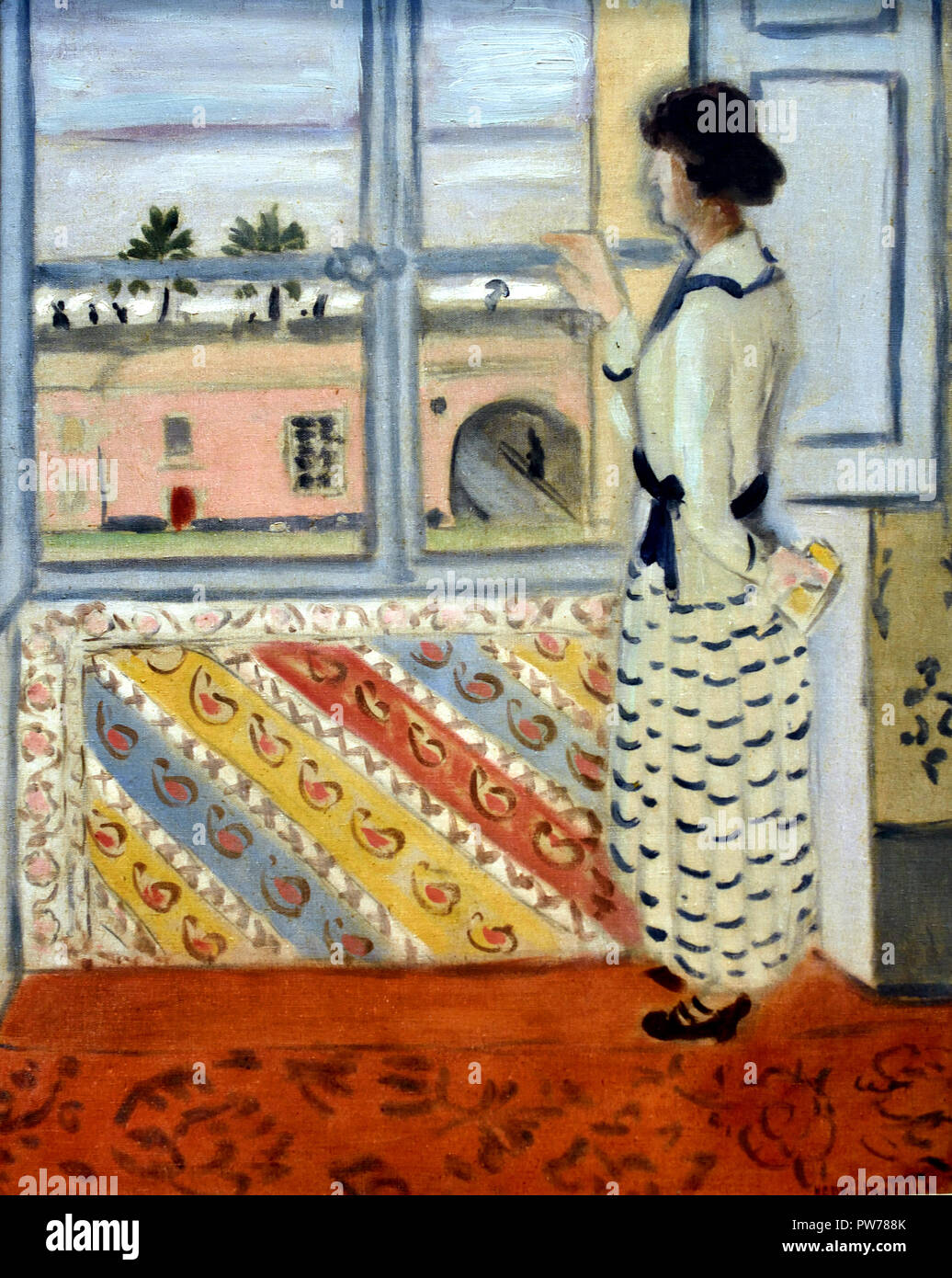 Jeune Femme a la Fenetre - Young Woman in the Window,  Robe Rayee Bleue - Rayee Dress 1921/22 by  Henri Matisse France French Painter Stock Photo