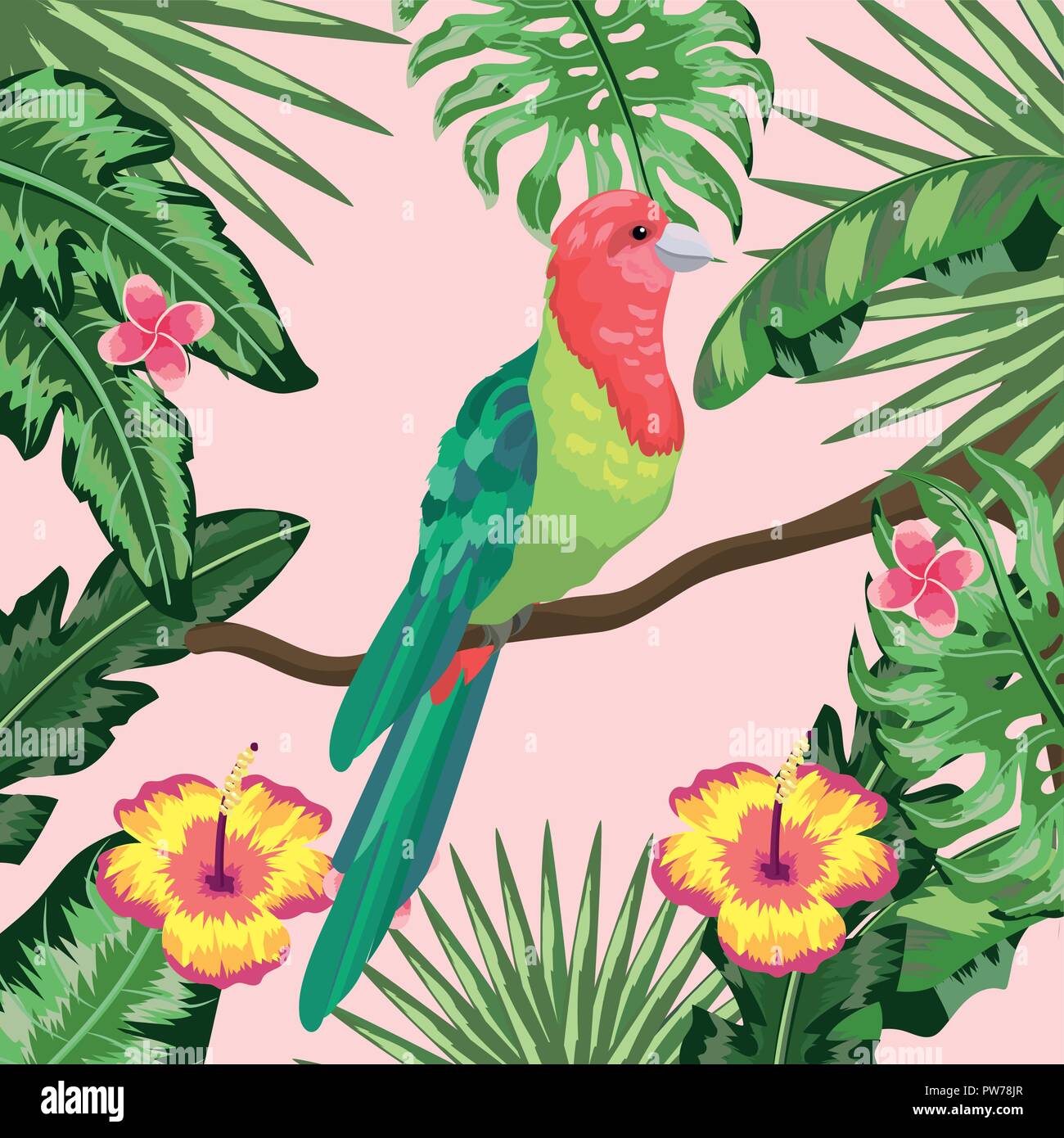 bird with flowers and plants leaves background Stock Vector Image & Art ...