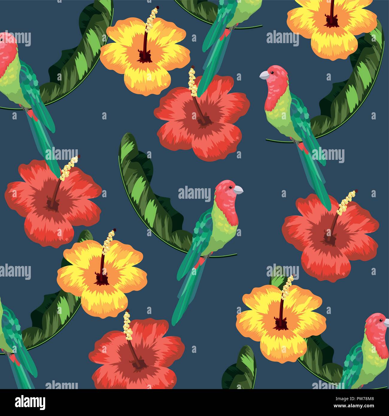 birds with flowers and nature leaves background Stock Vector Image ...