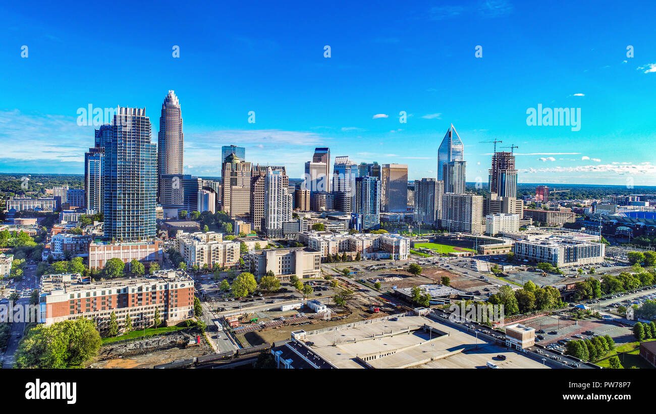 Downtown Charlotte, North Carolina, USA Skyline Drone Aerial Stock Photo