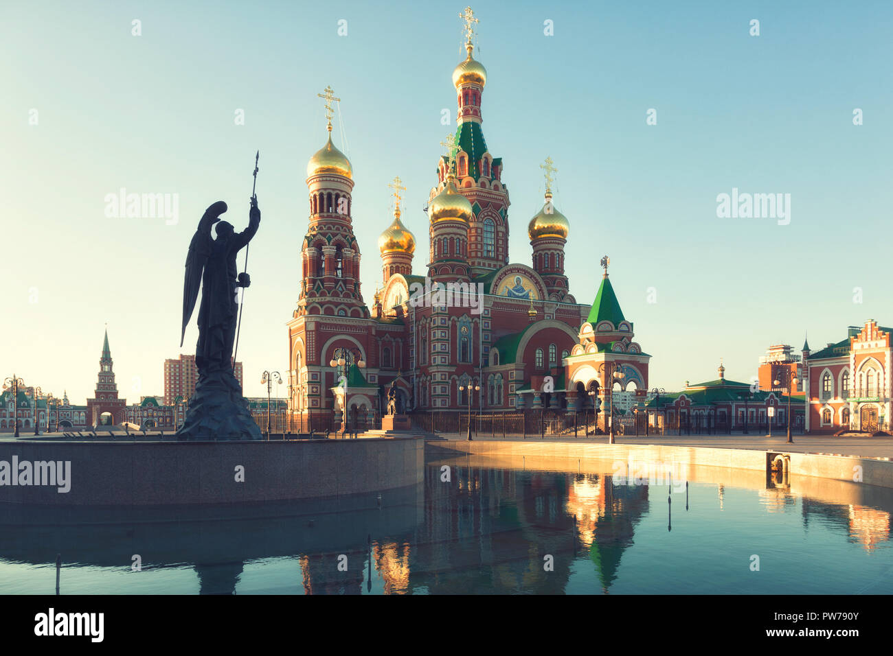 Yoshkar Ola city. Mari El, Russia.Cathedral of the Annunciation of the Blessed Virgin Mary on sunrise Stock Photo