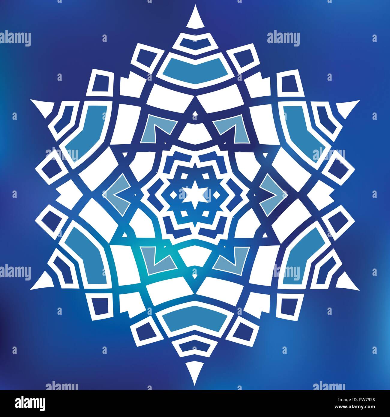 Blue Mosaic Hexagon Snowfkake vector sign on gradient background Stock Vector