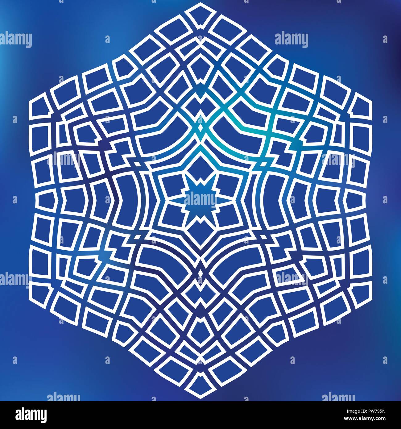 Blue Mosaic Hexagon Snowfkake vector sign on gradient background Stock Vector