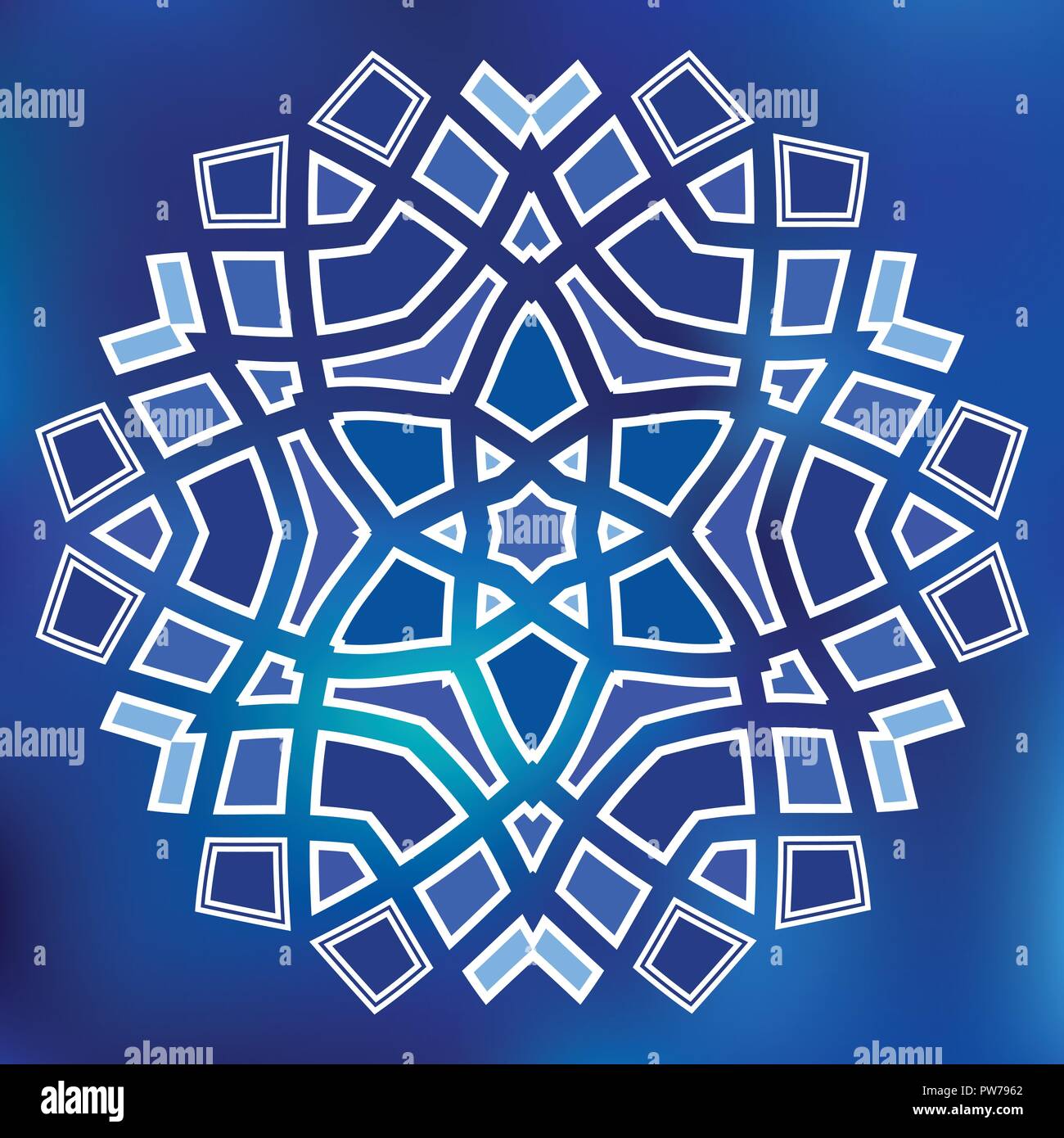 Blue Mosaic Hexagon Snowfkake vector sign on gradient background Stock Vector
