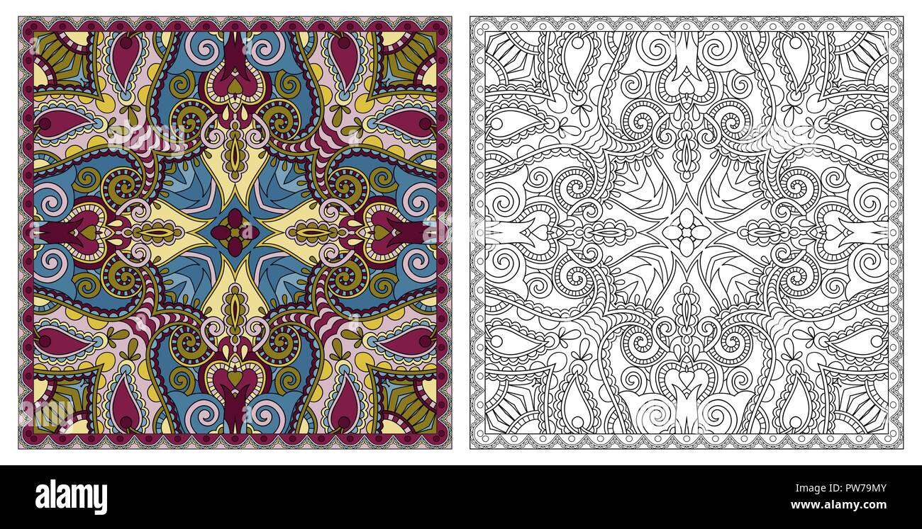 coloring pages, coloring book for adults, authentic carpet desig Stock ...