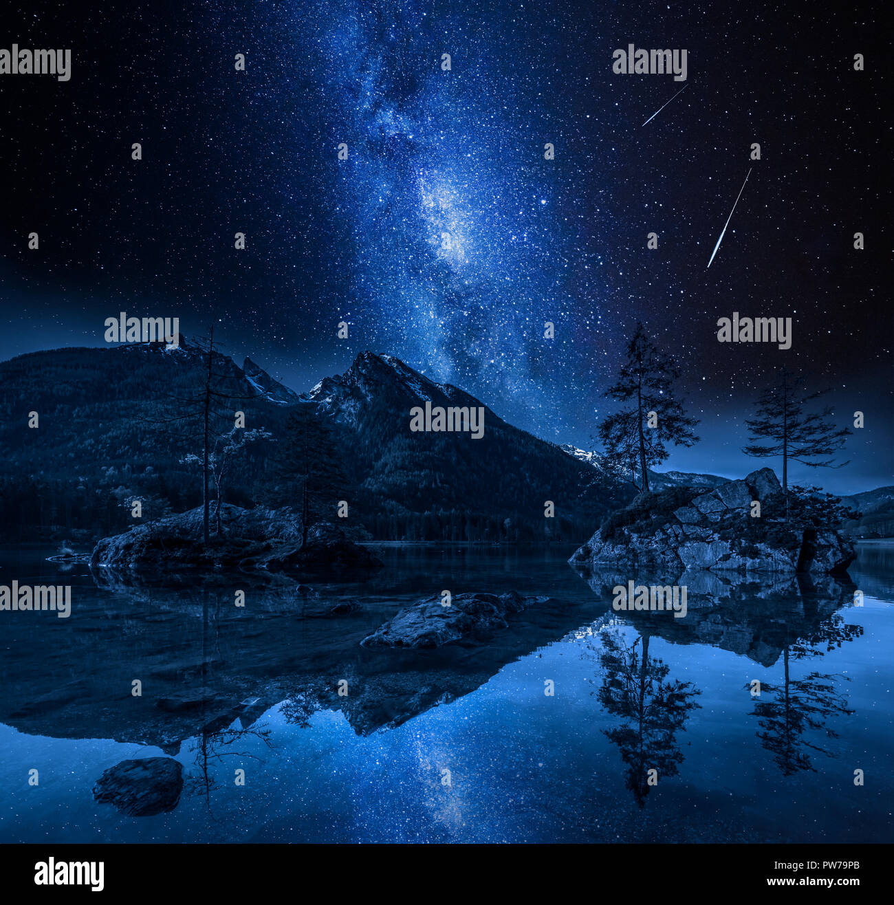 Milky Way Falling Stars Hintersee Lake Stock Photo 1201901890