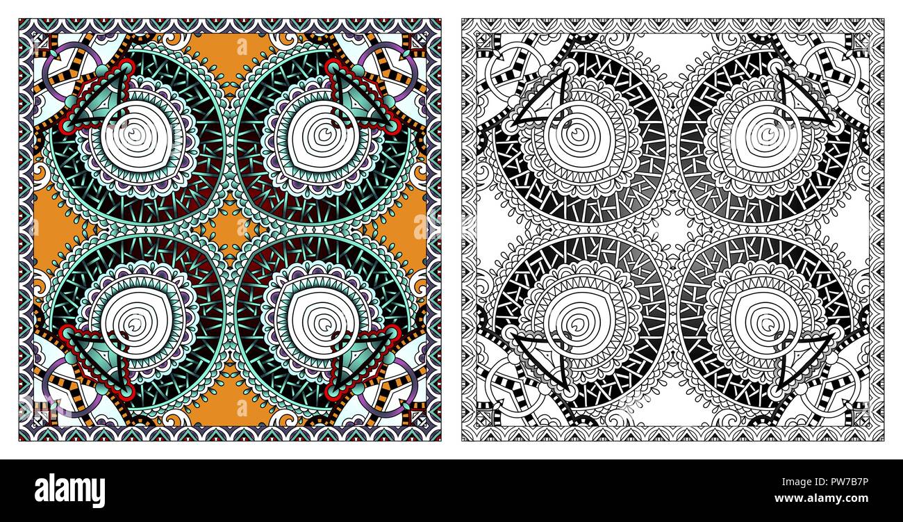 coloring pages, coloring book for adults, authentic carpet desig Stock ...