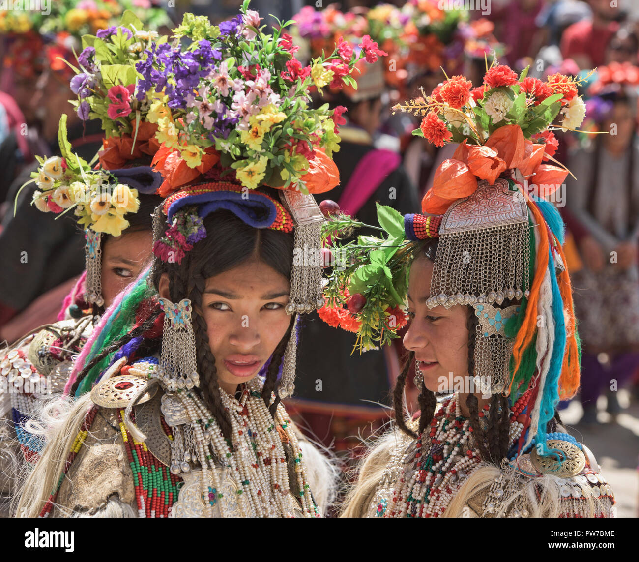 Aryan (Brogpa) girls in traditional costume, Biama village, Ladakh ...