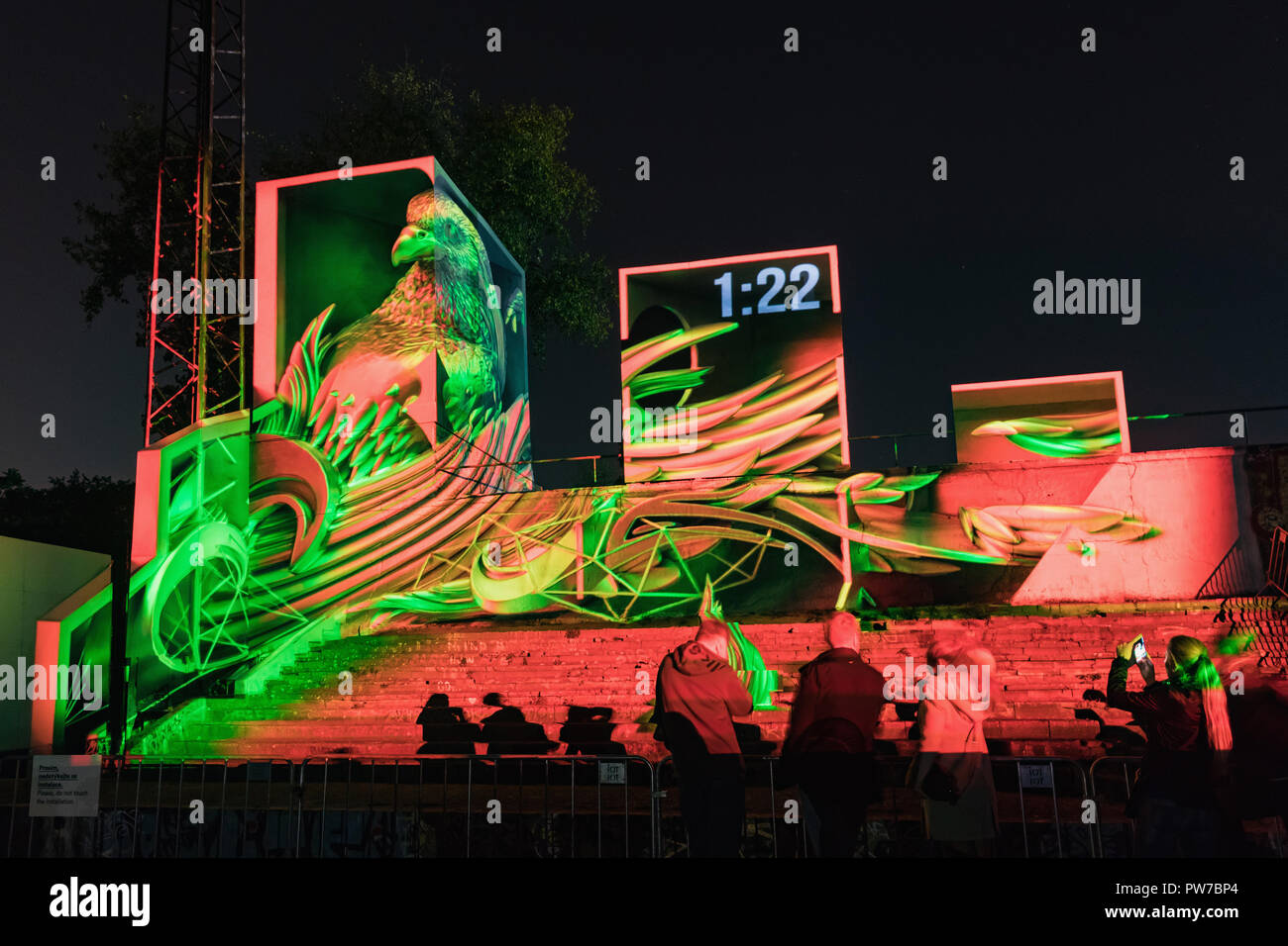 PRAGUE, CZ - OCTOBER 11, 2018: Ssssspace Illusions and Light Effects at the Prague Festival of Signal Lights 2018. Czech Republic Stock Photo